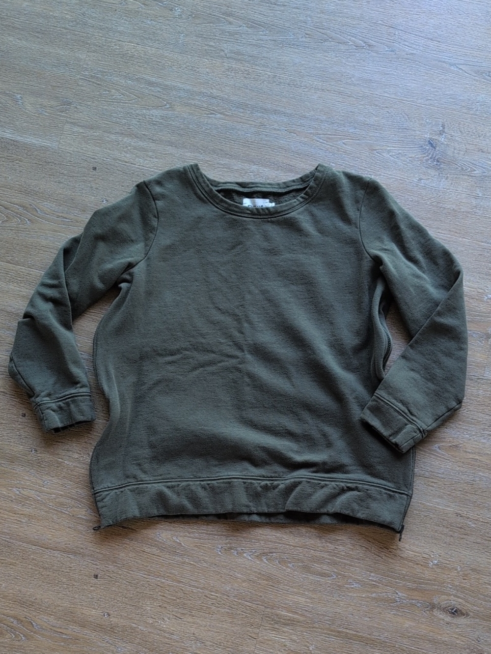 Pact 100% Cotton Olive Green Crewneck Side Zip Maternity Sweatshirt, Medium